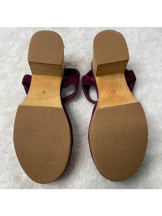 Charlotte Stone Maud T-Strap Clogs Burgundy Suede Wooden Platform Heels Size 8 - Picture 14 of 16